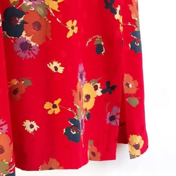 Robert Janan Dress Silk Red Floral Wrap Shirtdress Vtg - Picture 5 of 8